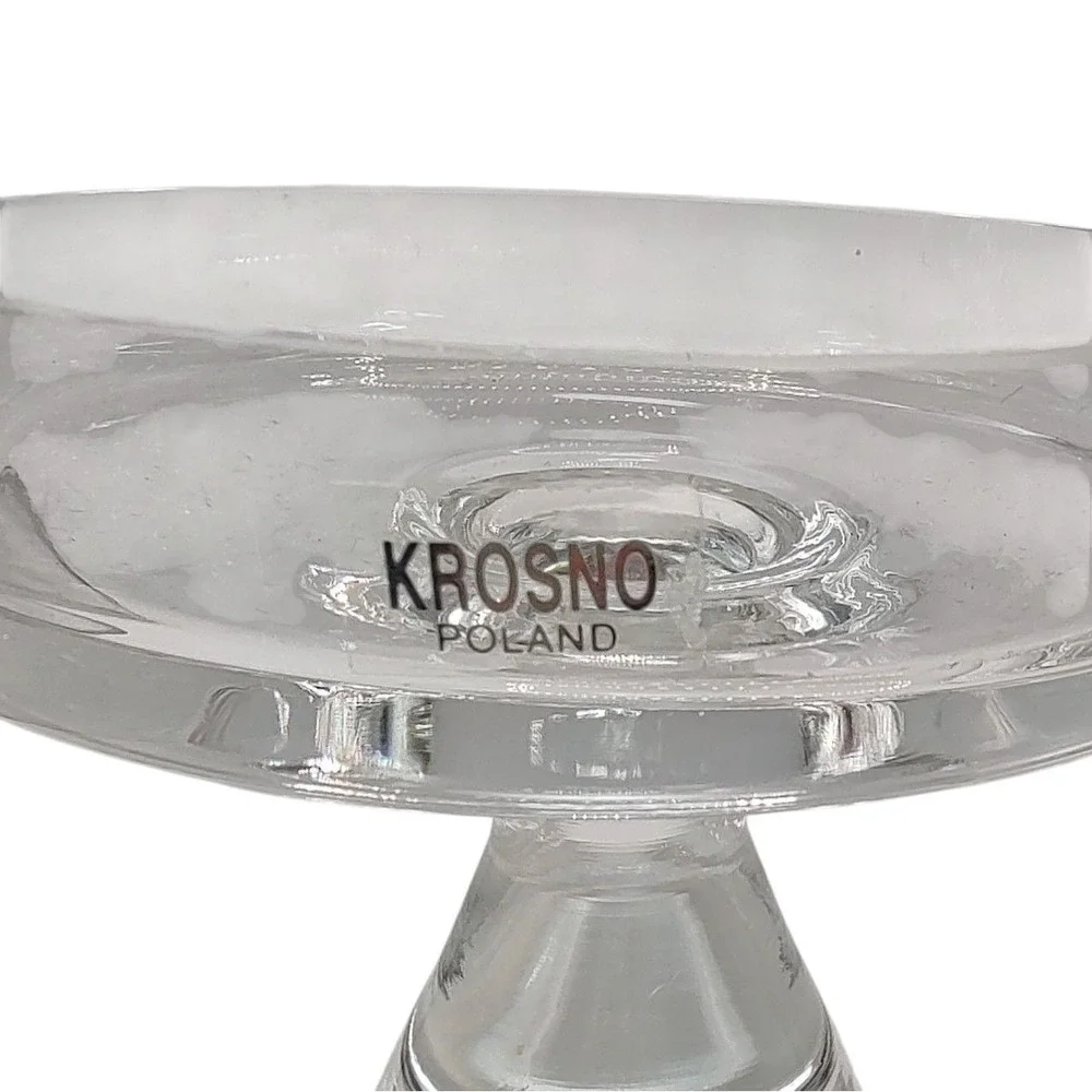 Vintage Krosno Glass Pillar Candle Holder Poland Handmade Crystal Set of Two‎
